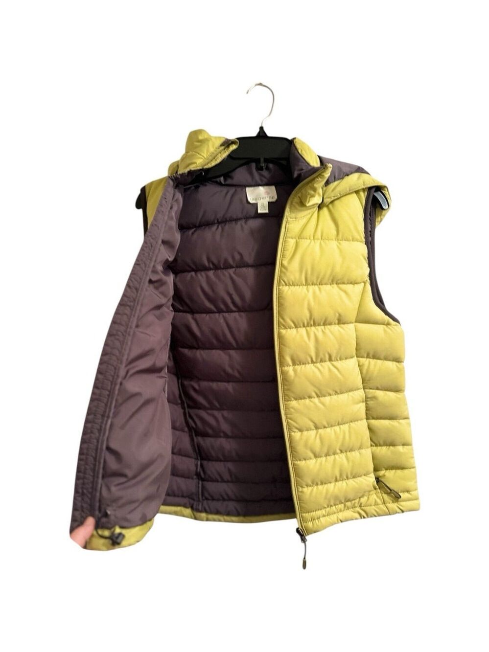 Tangerine Puffer Zip Vest Removable Hood Womens Large Warm Winter Zip Pockets
